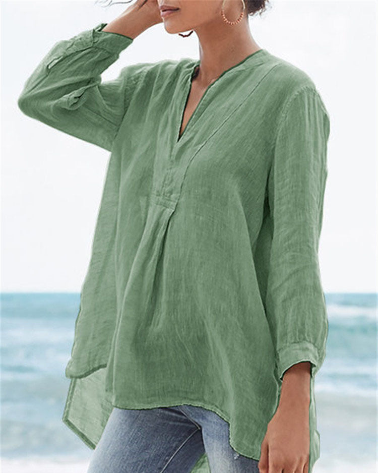 Fashion Linen Solid Color Loose Shirt - S/5XL