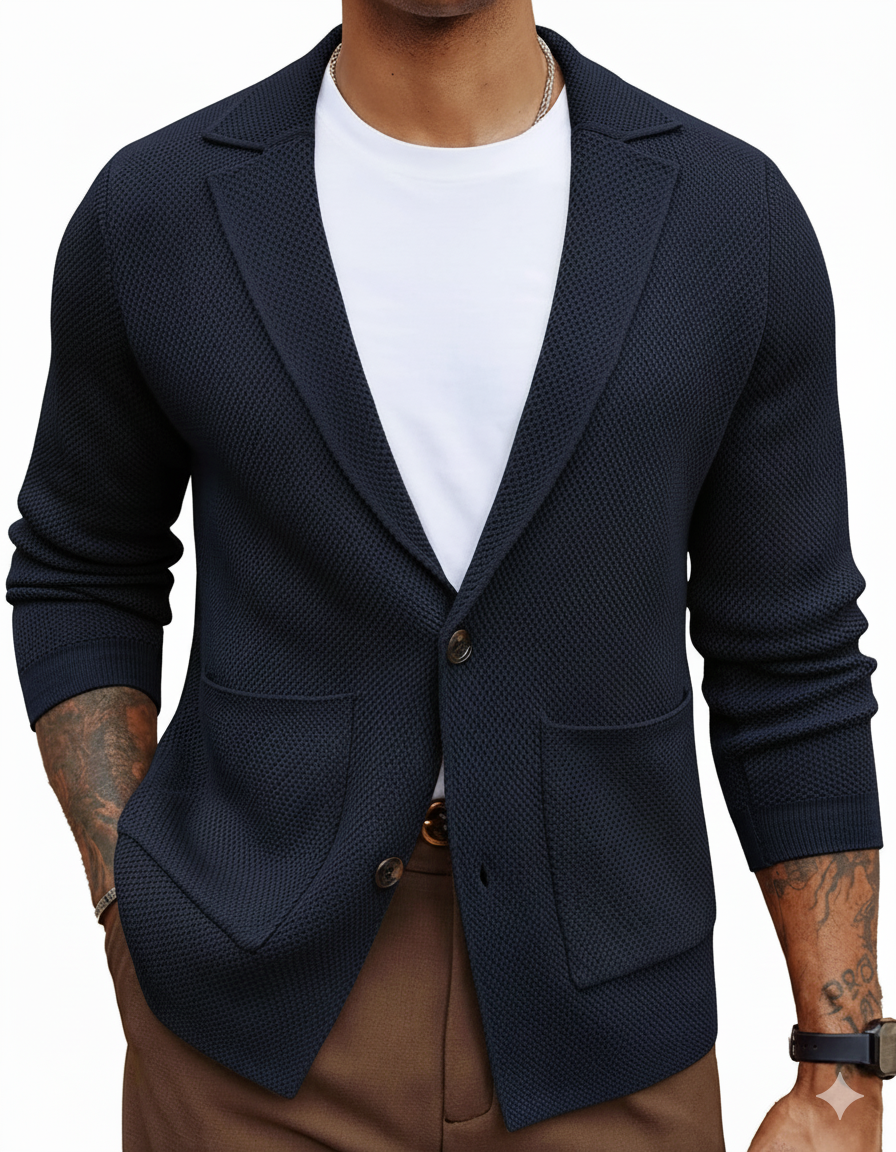 Men's Cardigan Sweater Shawl Collar Button Down Knit Blazer Jacket Knitwear