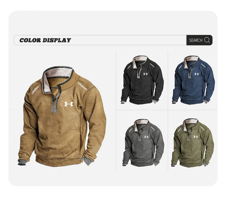2025 Men's casual stand-up collar front zip plus fleece hoodie
