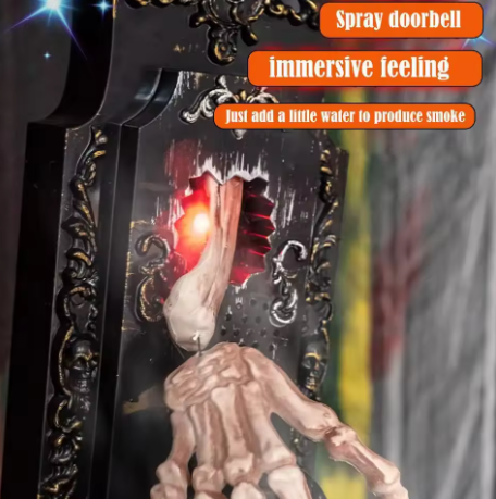 👻Halloween Hanging Doorbell Touch/Motion Activated Skeleton Hand Door Bell with Red Light Scary Sound Haunted House Decoration