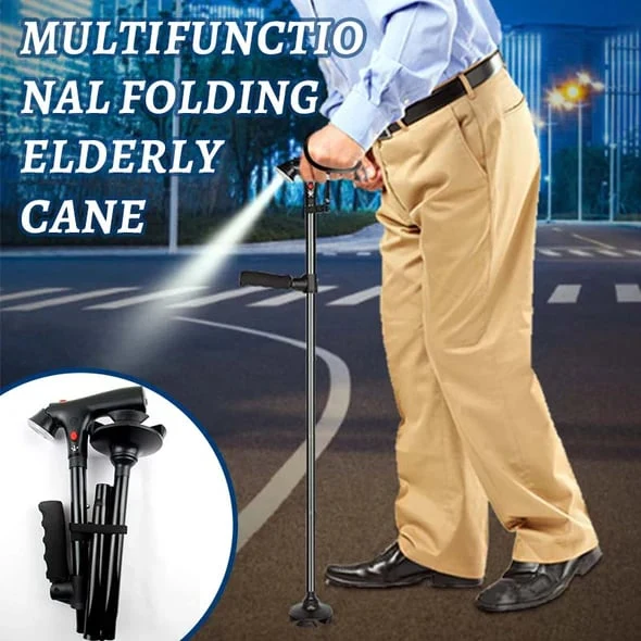 🔥 LAST DAY: 49% OFF | Double-Handle Foldable Walking Stick with Light & Alarm 🦯✨