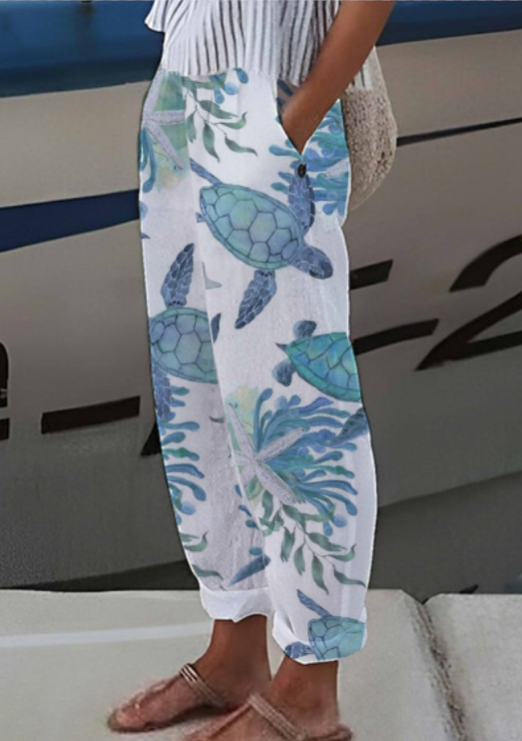 Women's Sea Turtle Ocean Art Print Loose Pants