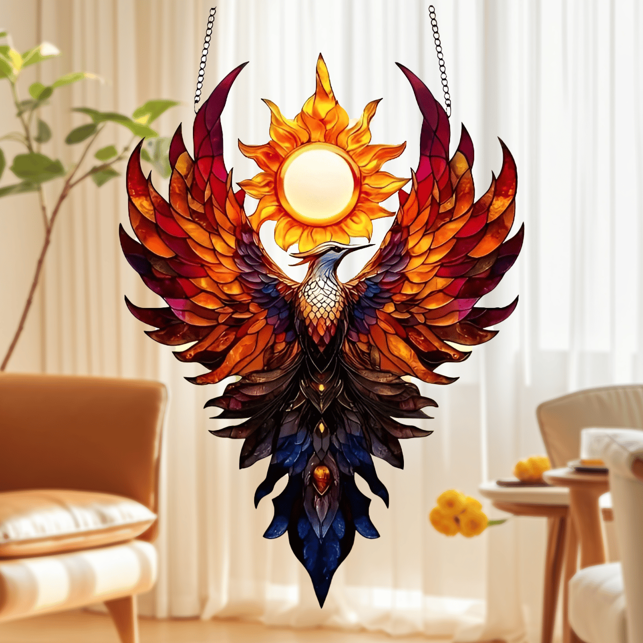 🔥Solar Rise Phoenix Stained Art Ornament (12 inches)