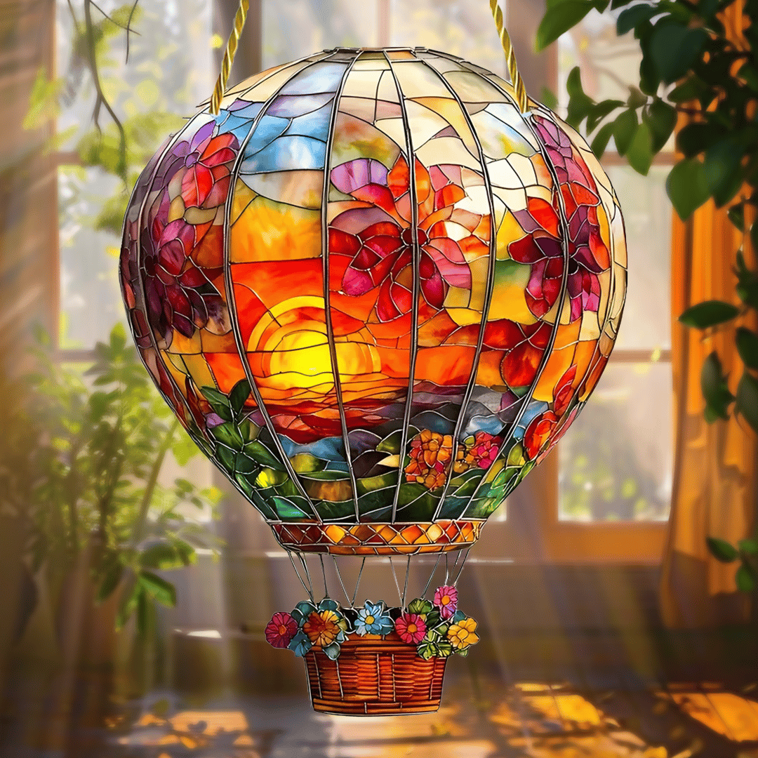 🎈🌅Hot Air Balloon Stained Art Ornament (8 inches)