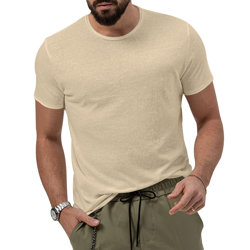 Men's summer solid color quick-dry round collar casual top