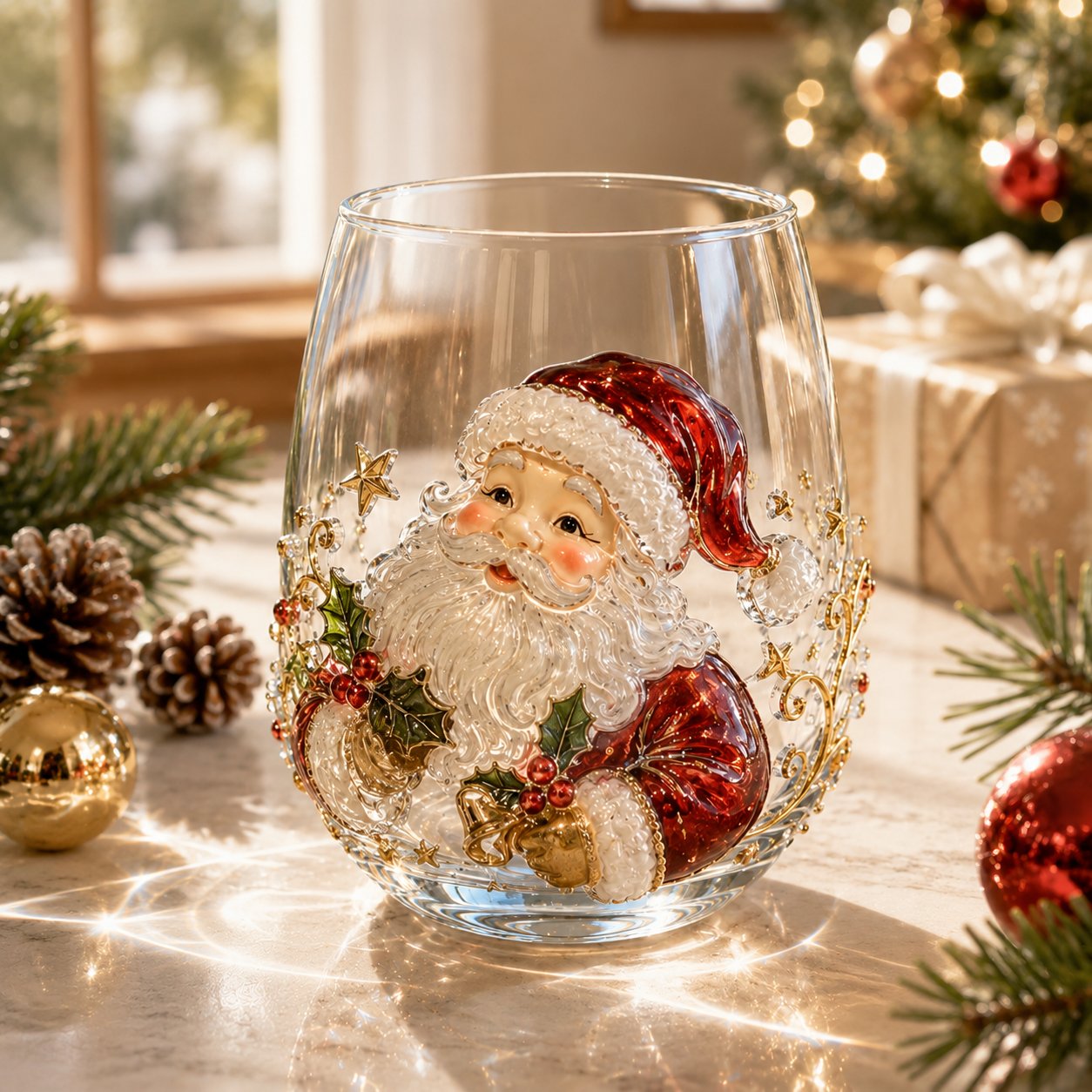🎄✨ 3D Christmas Glass Art Cup | Luxury Raised Holiday Glassware for Drinks, Decor & Christmas Gifts 🎁