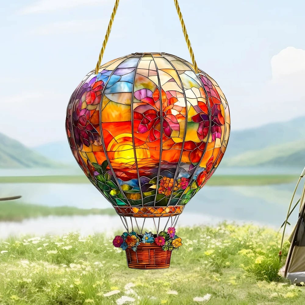 🎈🌅Hot Air Balloon Stained Art Ornament (8 inches)