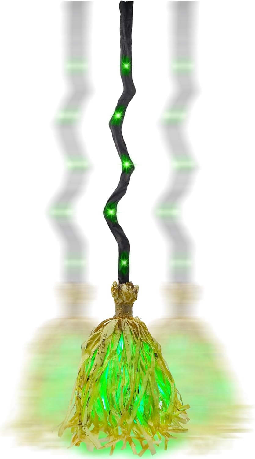 🔥 LAST DAY: 49% OFF 🔥🧙‍♀️ Animated Walking Witch Broom with Spooky Sounds & Green LED Lights 🧹✨