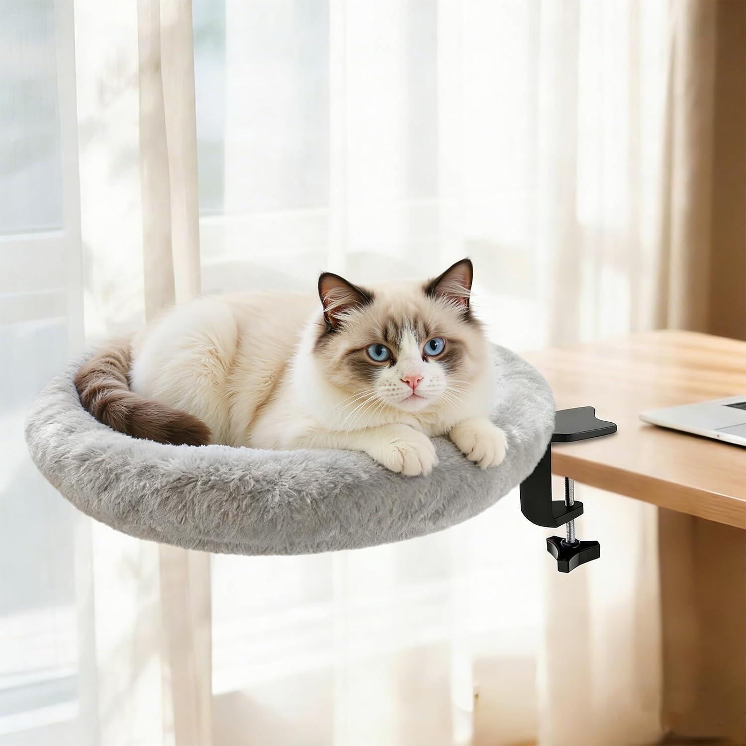 🔥 LAST DAY | 49% OFF! Rotatable Desk Cat Hammock, Space-Saving Soft Cat Perch for Home Office 🐱