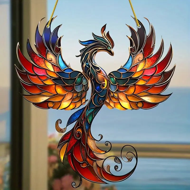 Blazing Phoenix Stained Art Ornament (8 inches)