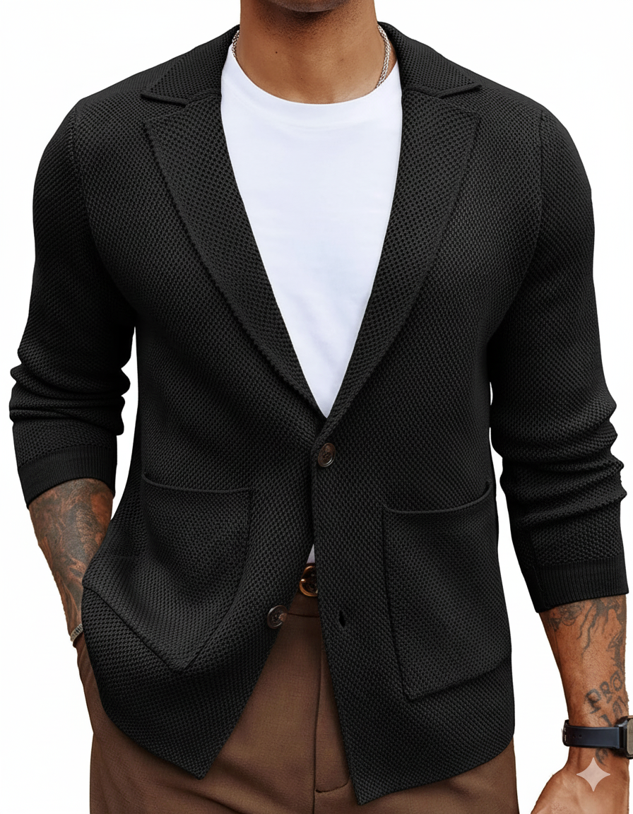 Men's Cardigan Sweater Shawl Collar Button Down Knit Blazer Jacket Knitwear