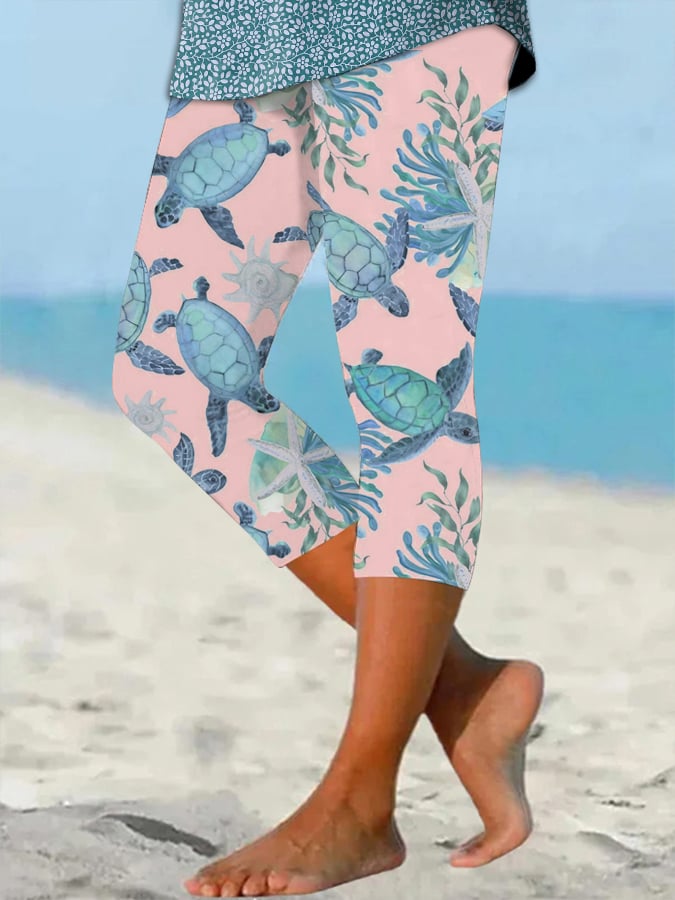  Buy 3 Get 15% Off Women's Hawaiian Turtle Print Resort Casual Leggings