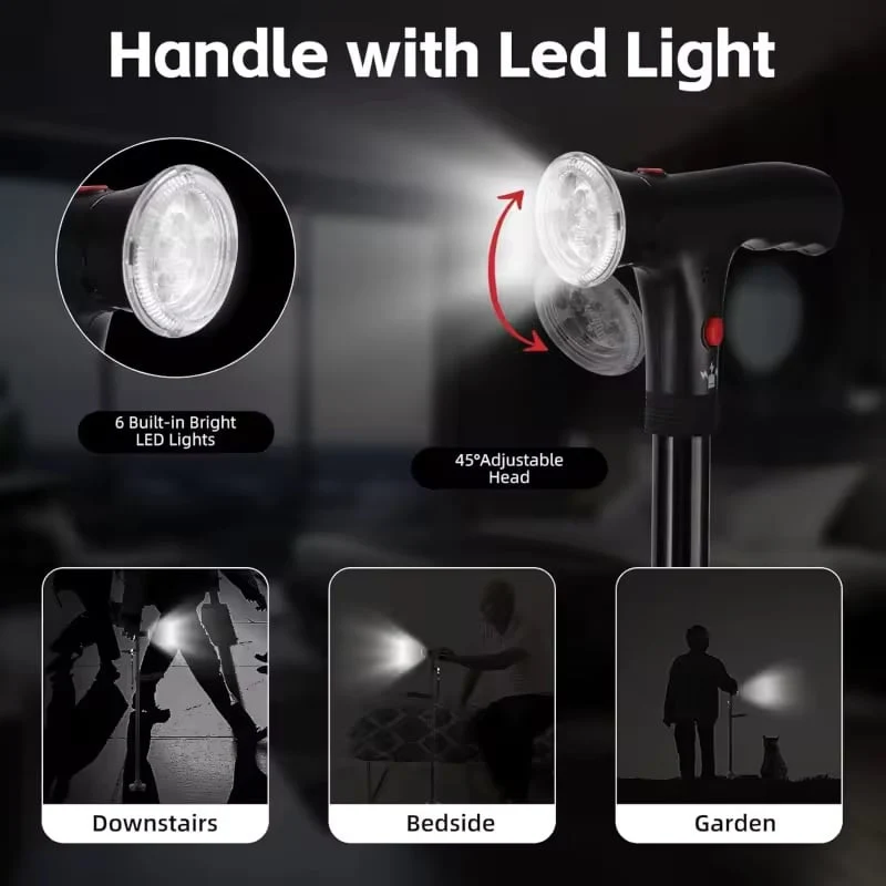 🔥 LAST DAY: 49% OFF | Double-Handle Foldable Walking Stick with Light & Alarm 🦯✨