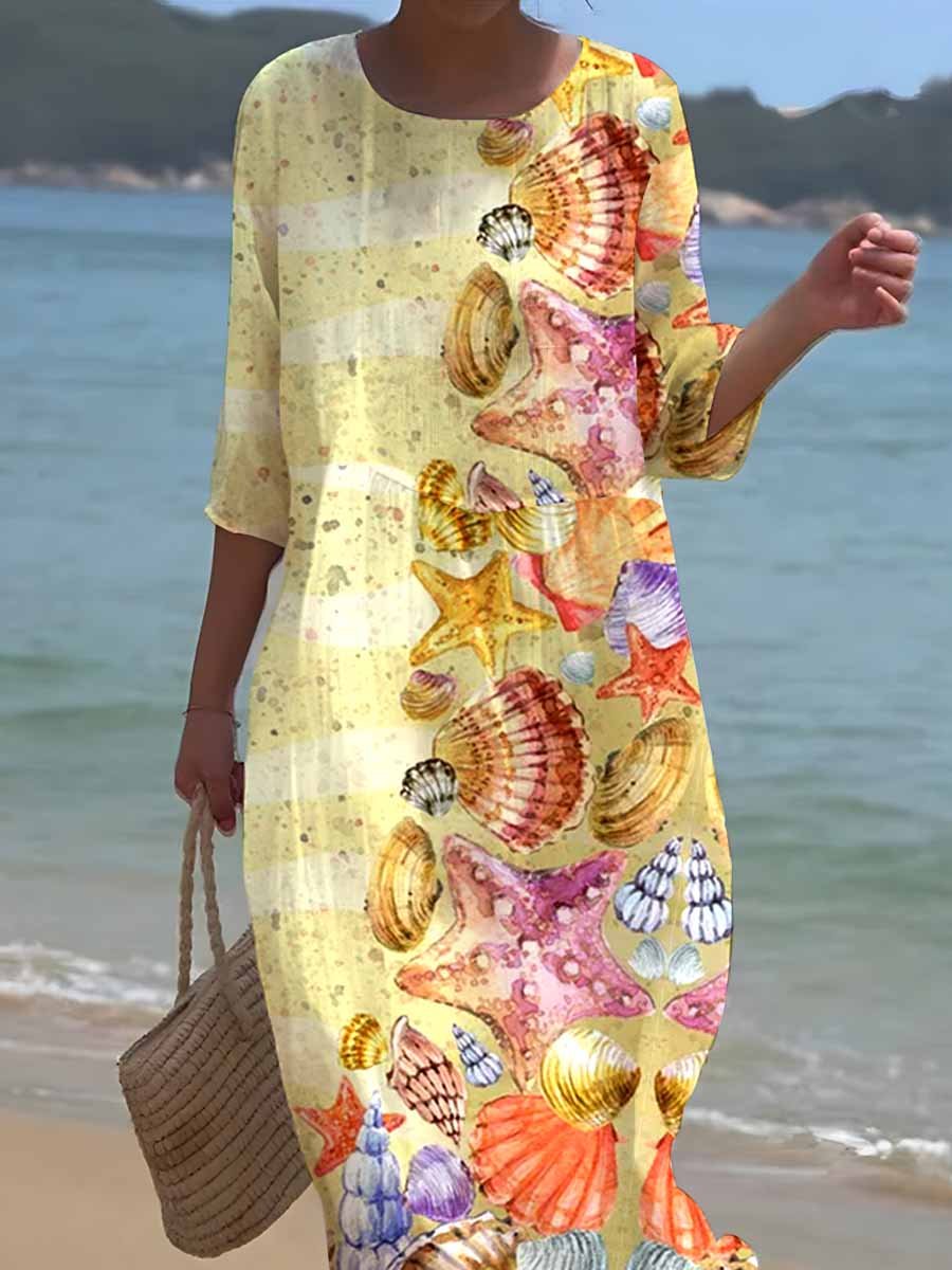 Women's Seaside Underwater World Print Resort Style Dress