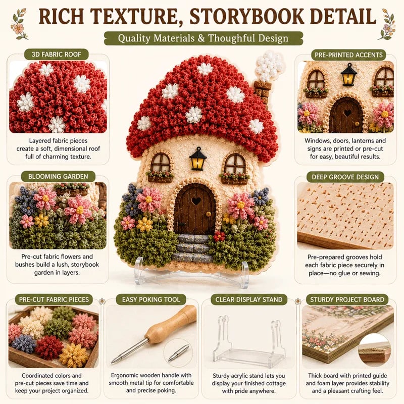 🔥Last Day 49% OFF - ✨Whimsical Village 3D Fabric Poke Art Kit