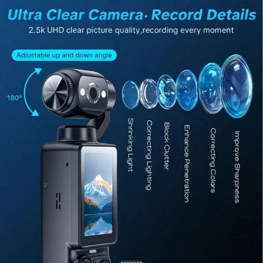Upgraded Vlog Action Camera with 180° Rotating Lens, Autofocus, and Included 32GB Memory Card