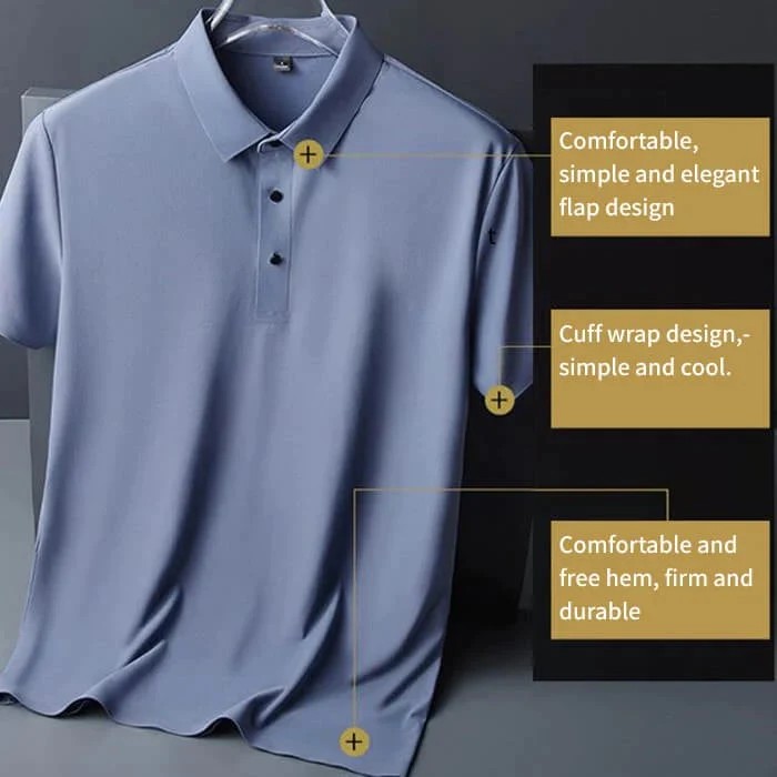 Men's summer ice silk without trace business lapel solid color simple t-shirt