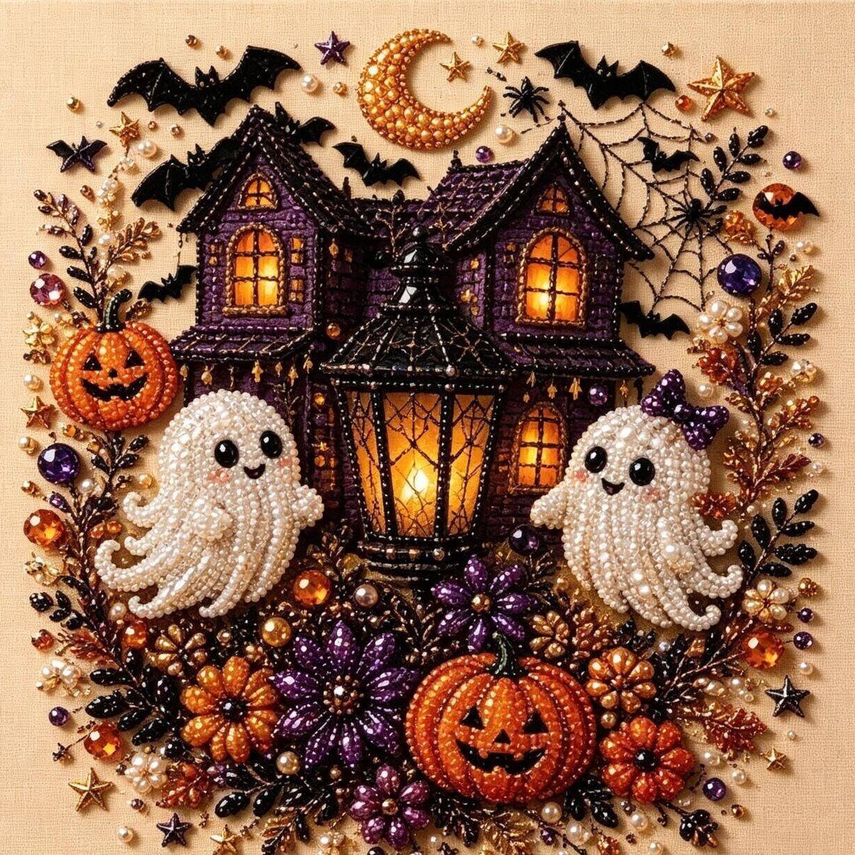 Halloween Pearl Diamond Art DIY Kit—Ghost house