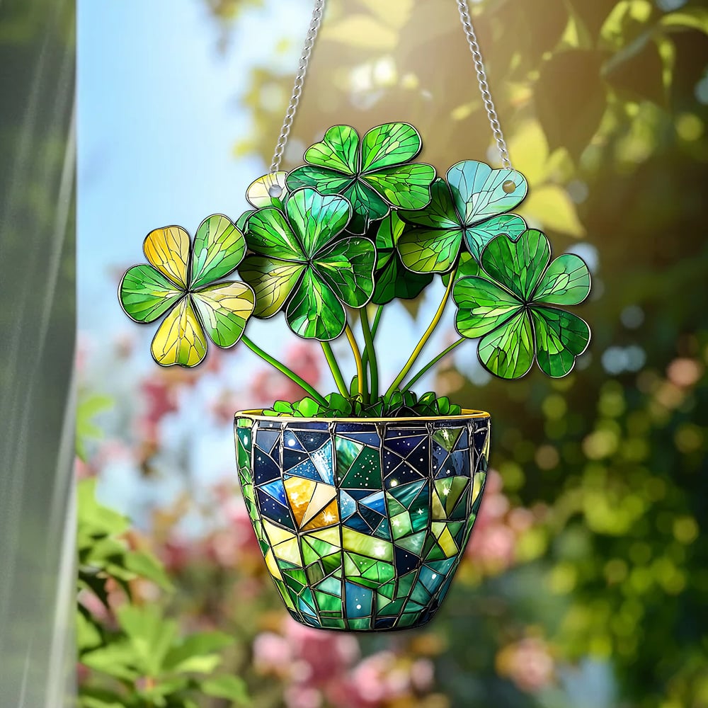 🍀🌞Clover Potted Plant Stained Art Ornament