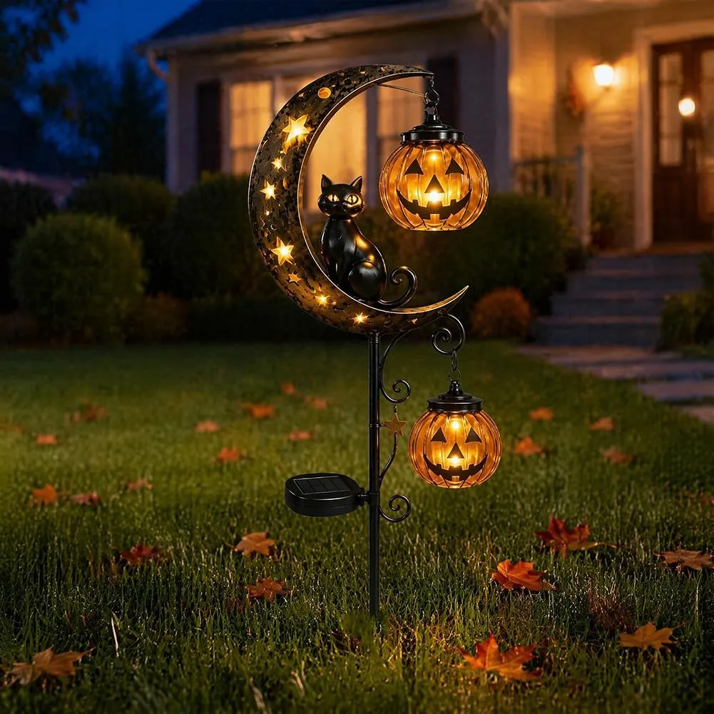 🐱 Halloween Solar Black Cat Pumpkin Lantern
