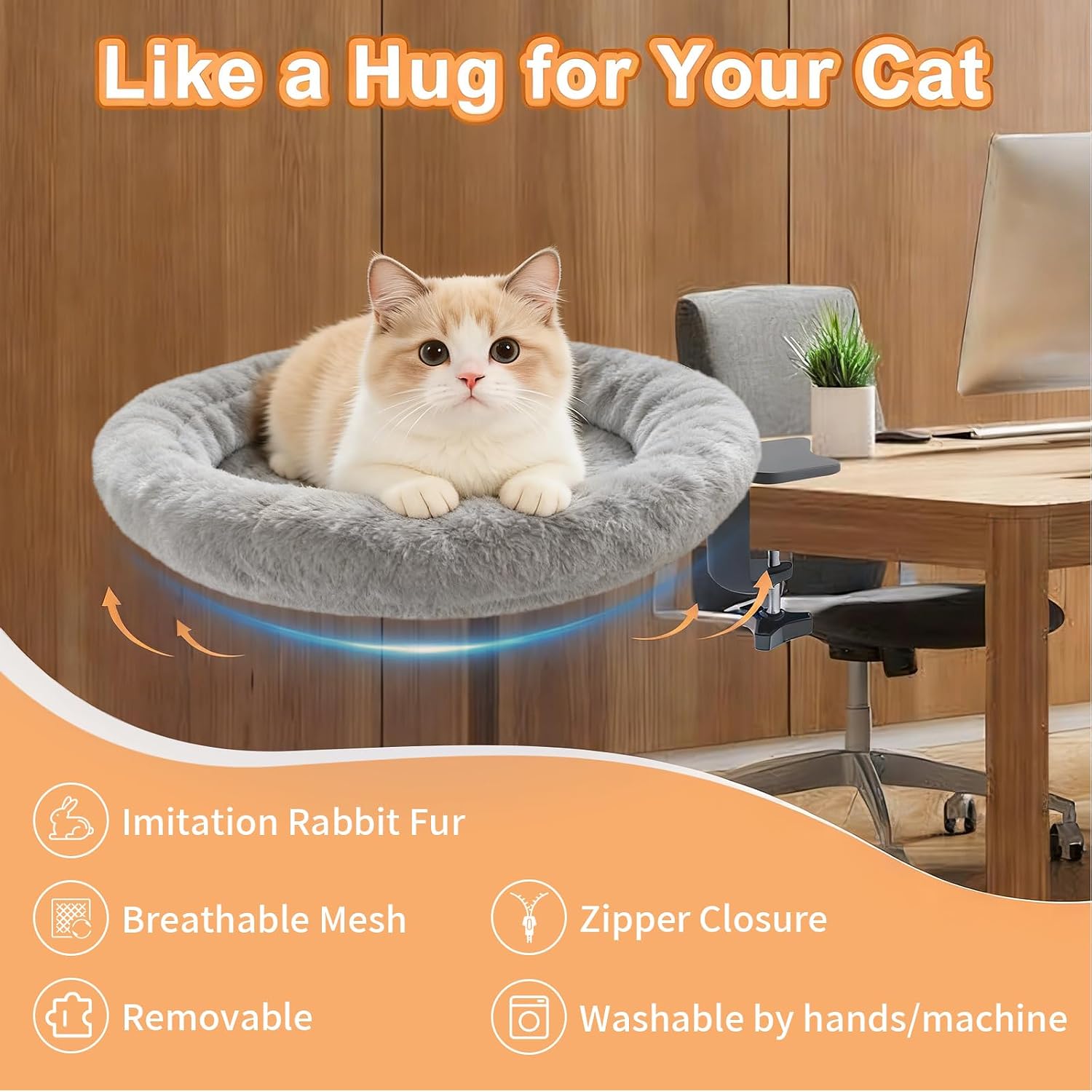 🔥 LAST DAY | 49% OFF! Rotatable Desk Cat Hammock, Space-Saving Soft Cat Perch for Home Office 🐱