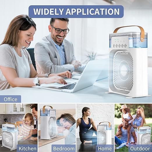 ❄️ Mini Evaporative Cooling Fan – 3 Speeds, Timer & Color Glow