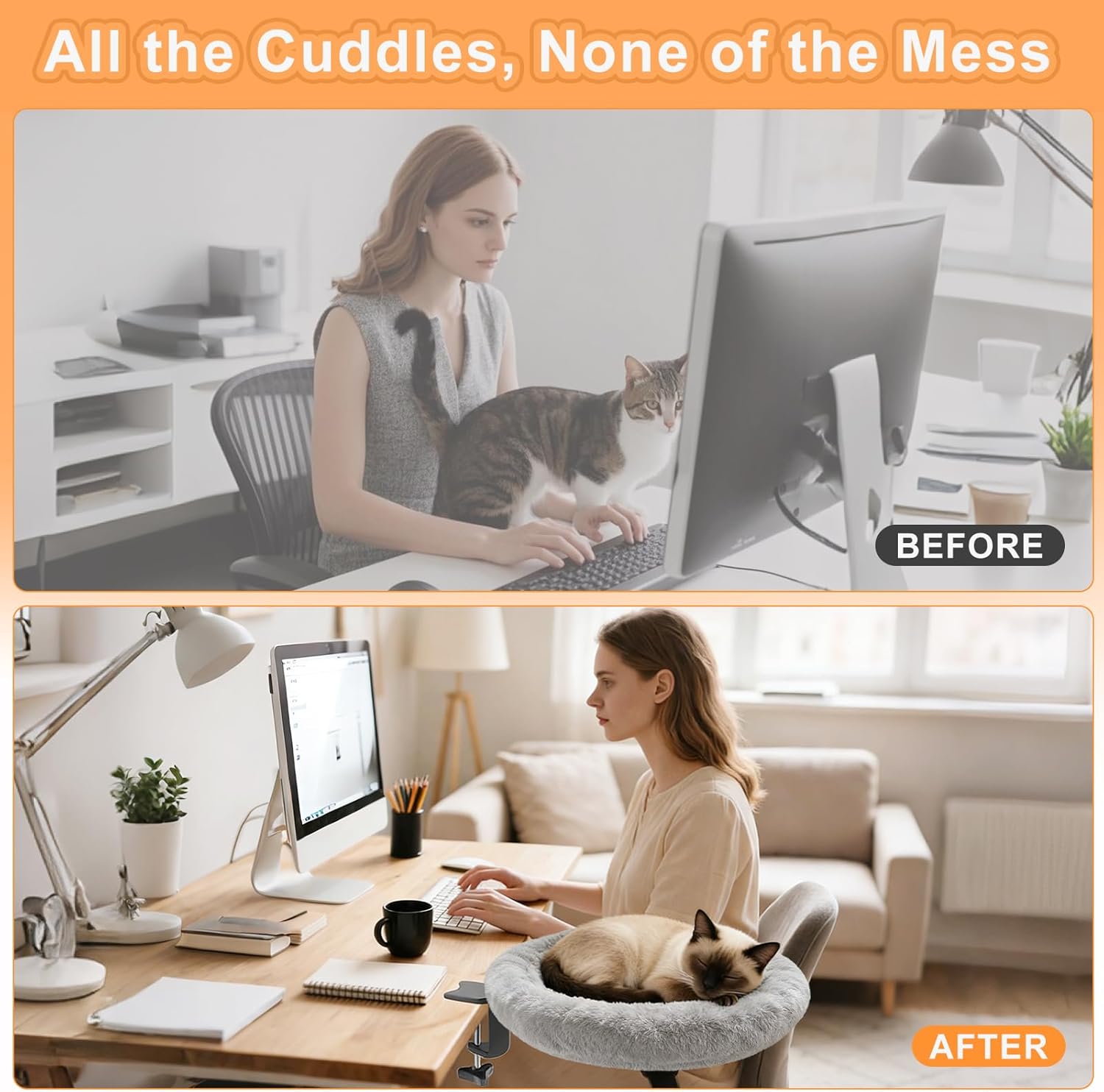 🔥 LAST DAY | 49% OFF! Rotatable Desk Cat Hammock, Space-Saving Soft Cat Perch for Home Office 🐱