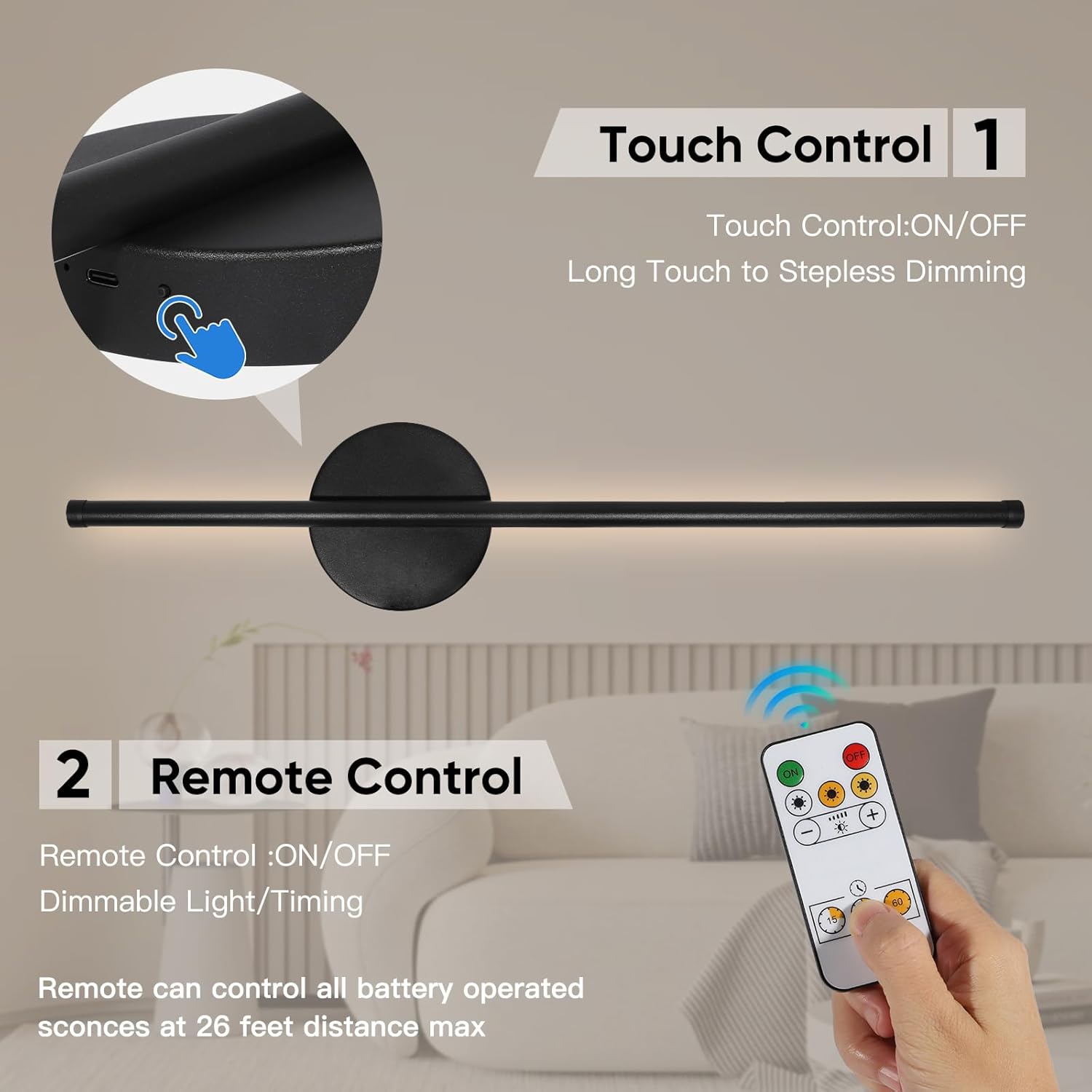 🔋 Cordless Rechargeable Sconce with Remote & Timer – 40Hrs of Glow, Any Room
