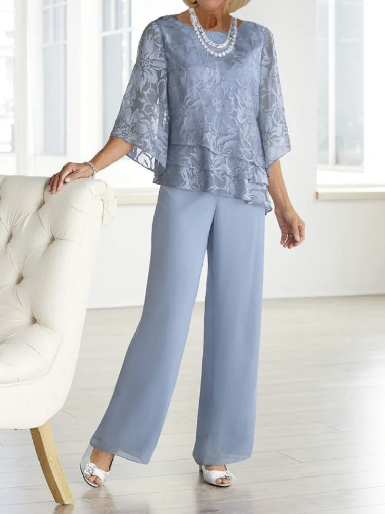 Women'S Chiffon Half-Sleeve Round Neck Set Loose Women'S Clothing Two-Piece Suit