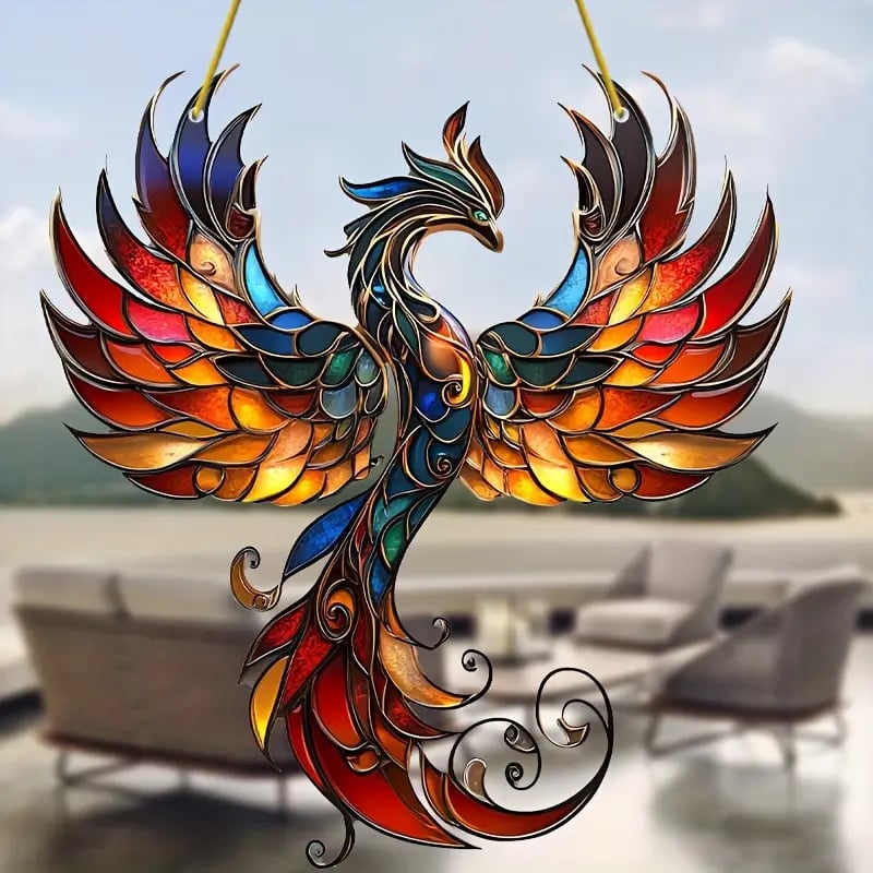 Blazing Phoenix Stained Art Ornament (8 inches)