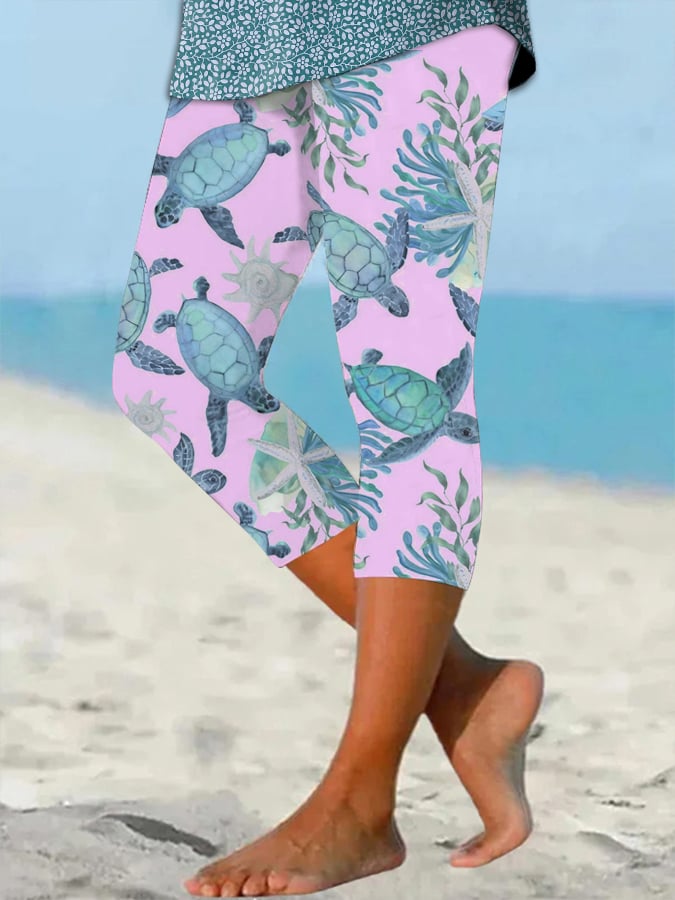  Buy 3 Get 15% Off Women's Hawaiian Turtle Print Resort Casual Leggings