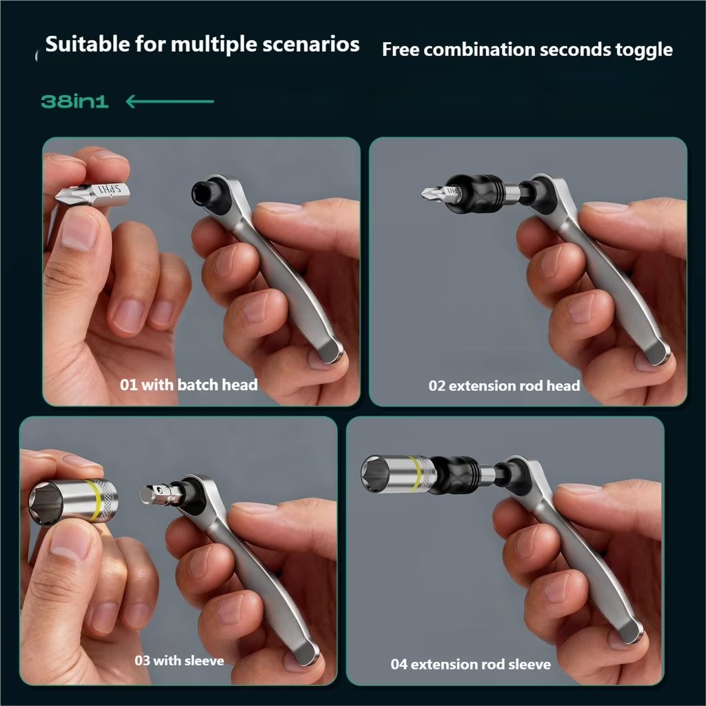 38 in 1 72Tooth Ratchet Socket Wrench Set with Magnetic Socket Ergonomic Handle