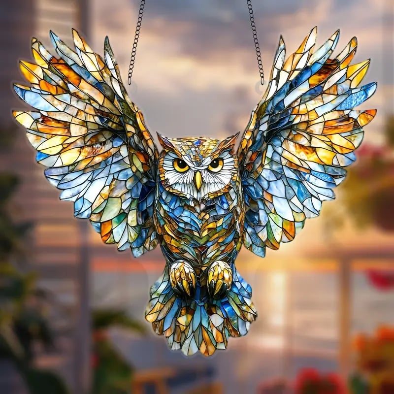 🦉Winged Owl Stained Art Ornament (8 inches)