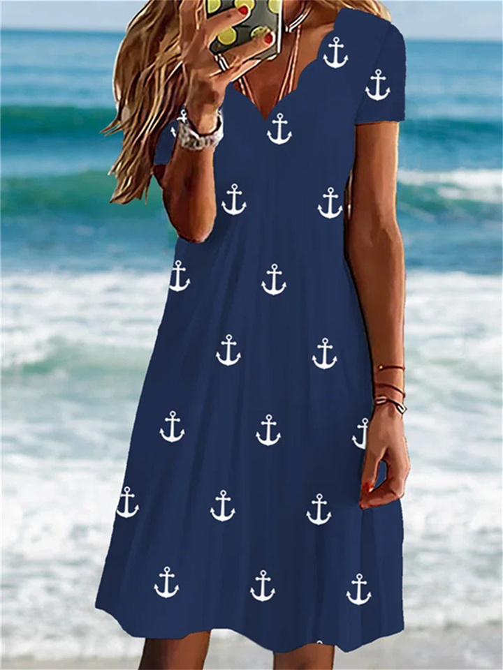 Women's Casual Dress Shift Dress Print Dress Print Ruched Print V Neck Mini Dress Active Fashion Outdoor Daily Short Sleeve Loose Fit White Blue Spring Summer