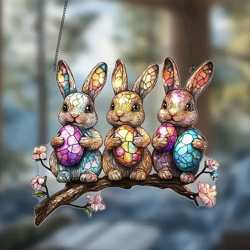 🌸🐰 Easter Bunny Stained Art Ornament (8 inches)