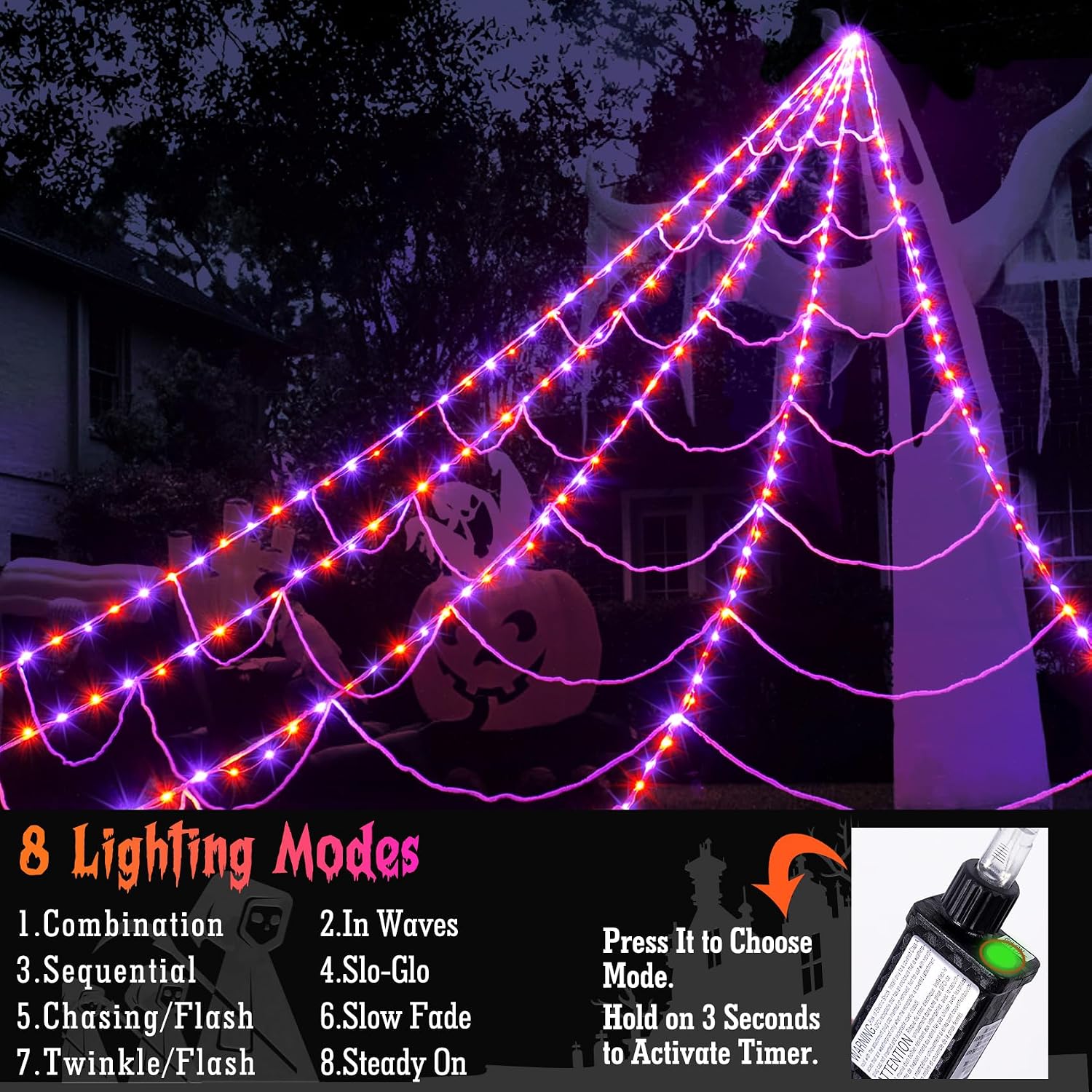 🔥 Last Day! 49% OFF | Giant LED Spider Web Lights 🕷️ Halloween Outdoor Decor