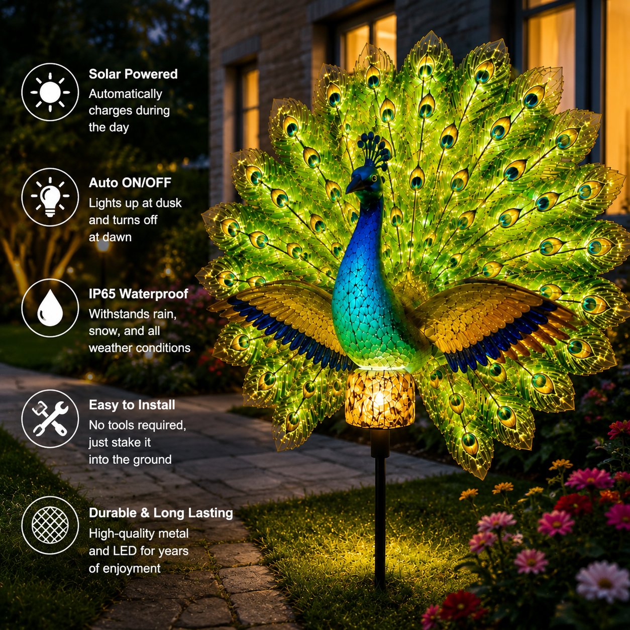 🔥 LAST DAY: 49% OFF! 🦚 Solar Peacock Garden Statue with LED Lights ✨ Ambient Outdoor Yard Decor