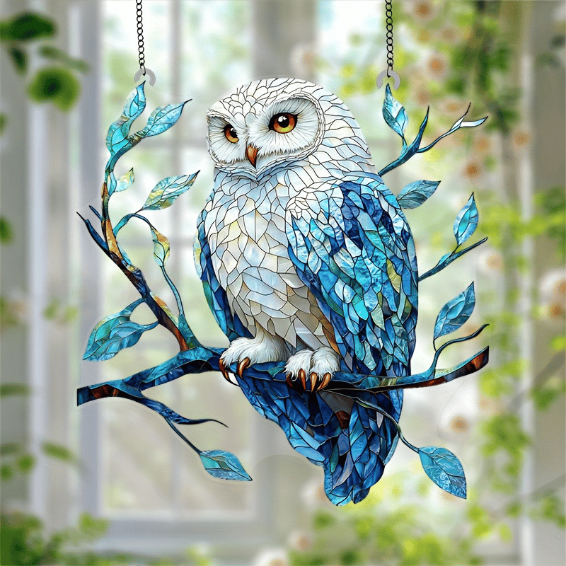 💙Wise Snowy Owl Stained Art Ornament (8 inches)