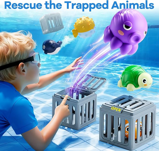 🎁🏖️ Splash & Search Pool Dive Game – 6 Animal Cages + Soft Marine Toys, Ideal for Summer Parties and Swim Practice