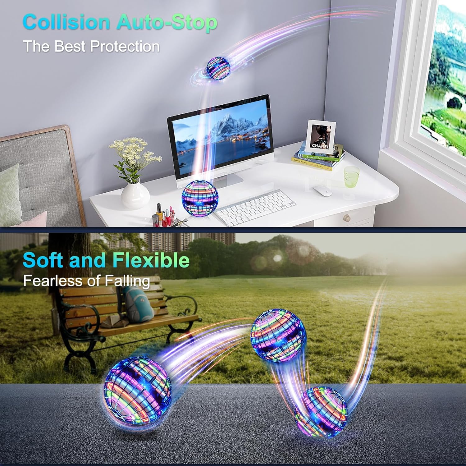 🪐 Flying Orb Ball, LED Light Up Boomerang Hover Spinner, Cool Floating Globe Toy for Kids 6+