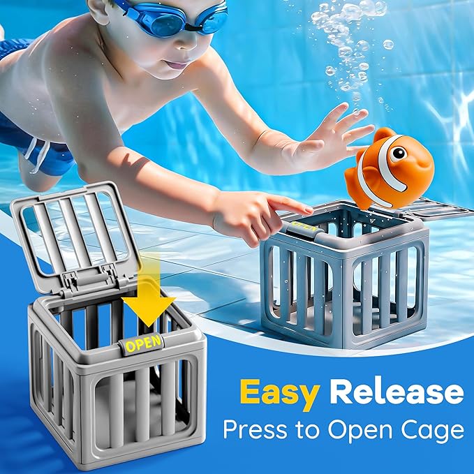 🎁🏖️ Splash & Search Pool Dive Game – 6 Animal Cages + Soft Marine Toys, Ideal for Summer Parties and Swim Practice