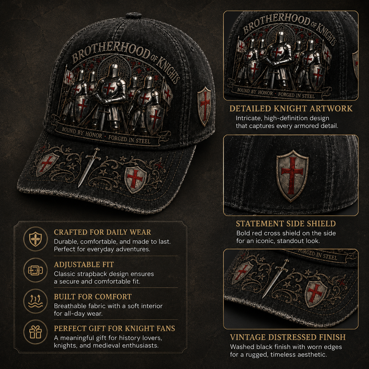 🔥 Last Day 49% OFF | Vintage Brotherhood of Knights Distressed Baseball Cap ⚔️🛡️