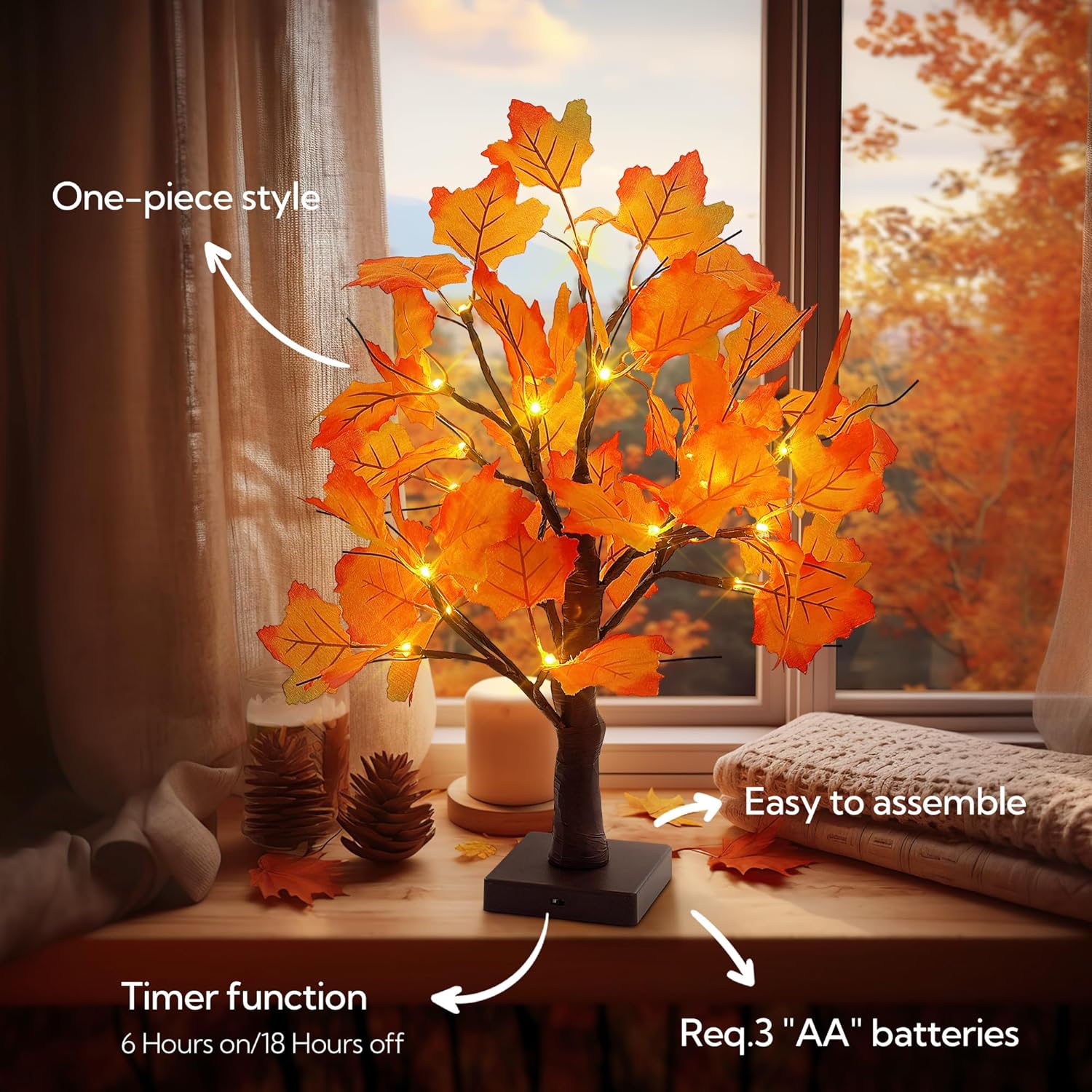 🔥 LAST DAY: 49% OFF! 🍂 Warm Glow Autumn Tabletop Maple Tree for Harvest & Holidays 🎃