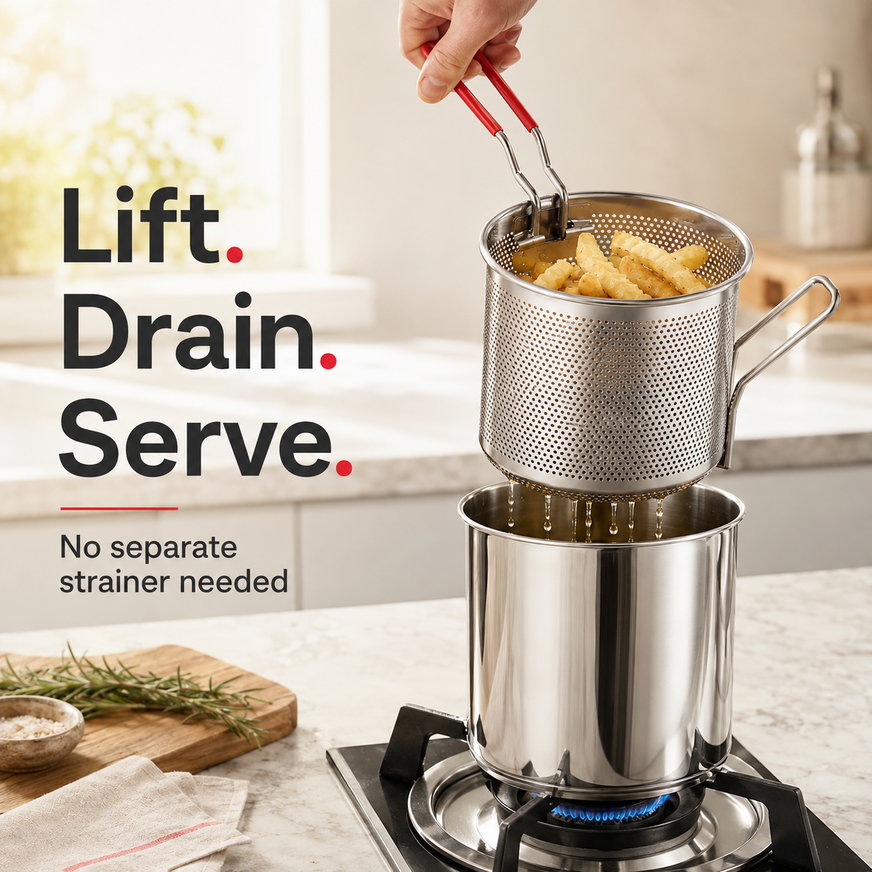 Personal stainless steel mini deep fryer set with draining basket