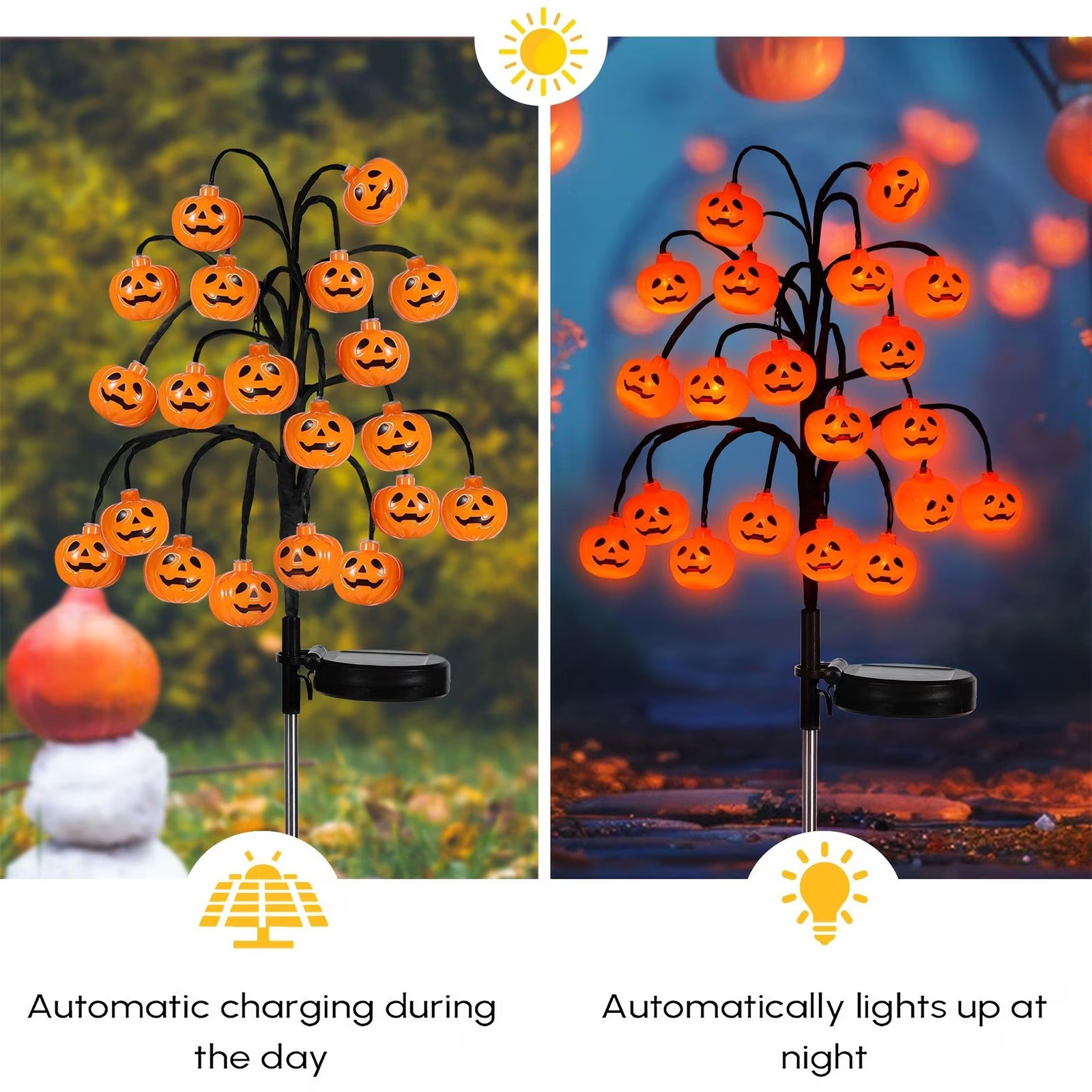 🎃 Solar Pumpkin Branch Lights Outdoor (20 LED) – Waterproof Garden Stake Halloween Decor ✨