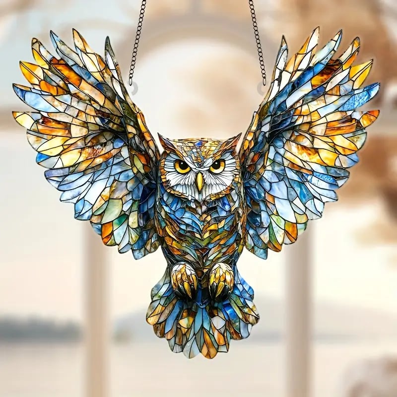 🦉Winged Owl Stained Art Ornament (8 inches)