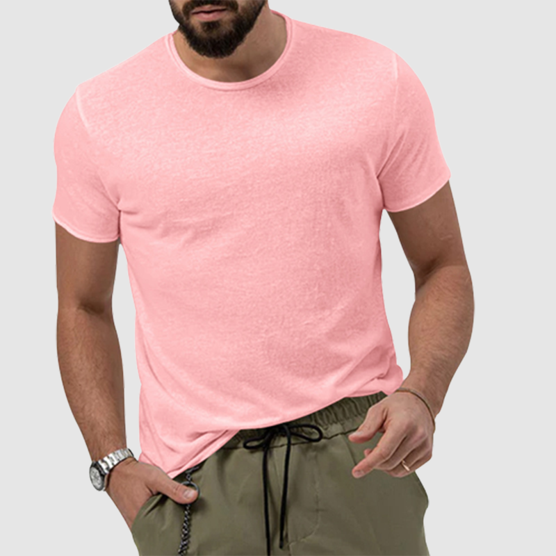 Men's summer solid color quick-dry round collar casual top