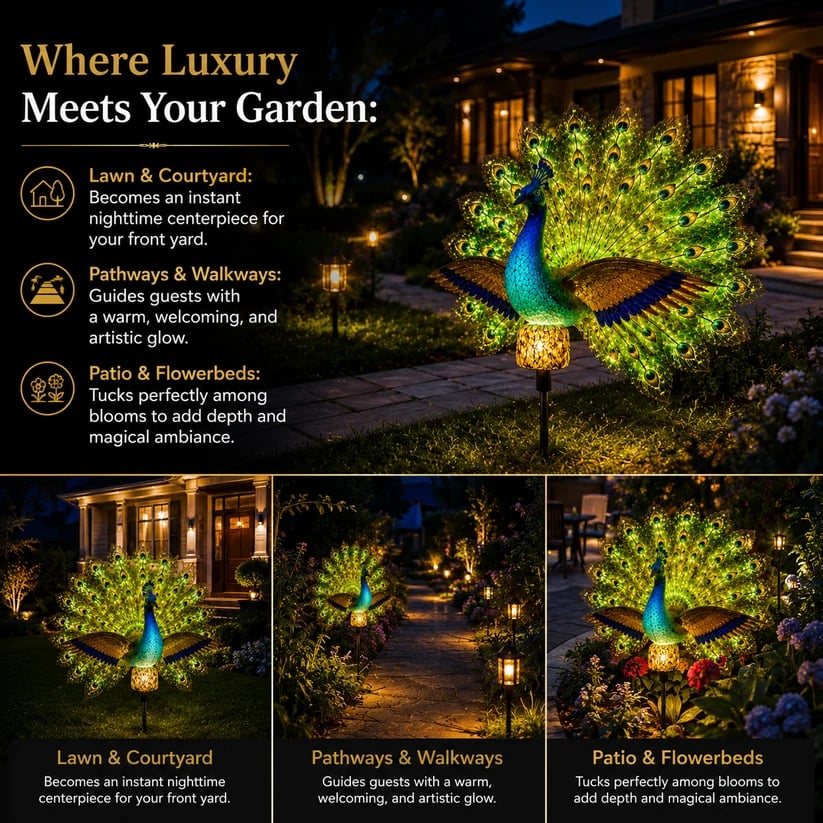 🔥 LAST DAY: 49% OFF! 🦚 Solar Peacock Garden Statue with LED Lights ✨ Ambient Outdoor Yard Decor