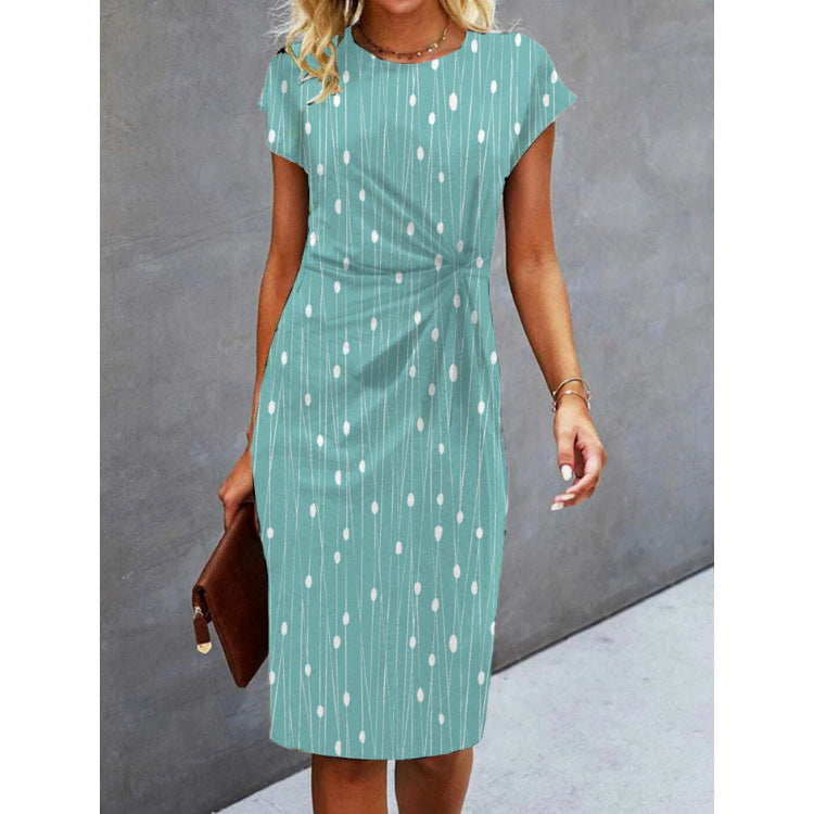 flowersverse Casual Crew Neck Loose Polka Dots Dress