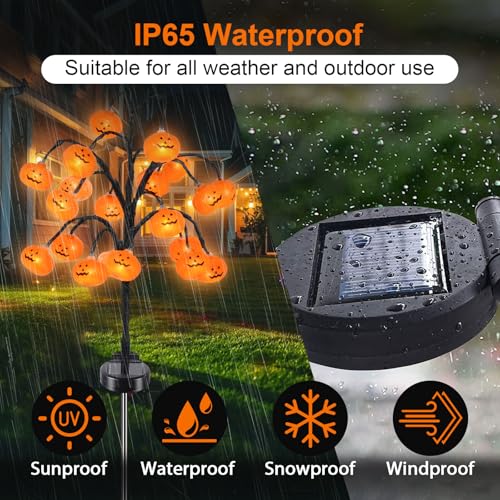🎃 Solar Pumpkin Branch Lights Outdoor (20 LED) – Waterproof Garden Stake Halloween Decor ✨
